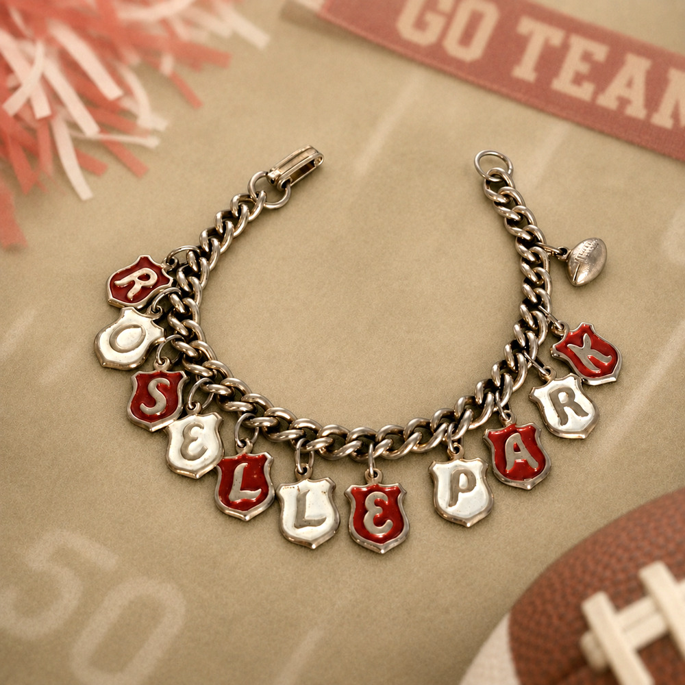 Vintage 1958-60 Roselle Park High School NJ Charm Bracelet Football Cheerleader